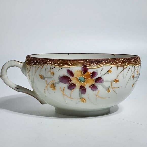 Antique Japanese Hand Painted Floral Bone China Teacup With Gold Detailing - Picture 3 of 10